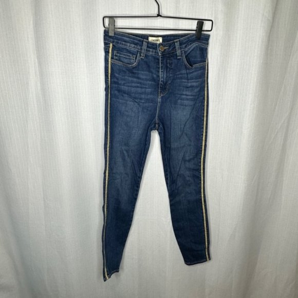 L'Agence The Margot High‎ Rise Gold Tuxedo Stripe Skinny Jeans - Picture 1 of 4